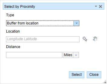 Select by Proximity: Buffer from location Select by Proximity: Buffer from location